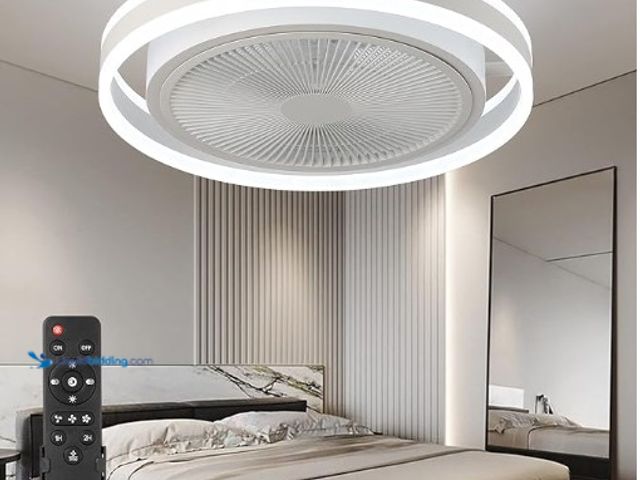 Lot 49-1572231 - HNWZD Low Profile Flush Mount Ceiling Fan 20" Bladeless with Lights Remote Control 72W Modern Enclos...