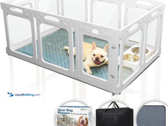 Lot 49-5437637 - Clear Dog Playpen with Door - Height 24 Inch, 10 Panels - Reduces Indoor Puppy/Small Dog Anxiety, Wh...