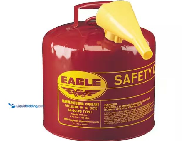 Lot 49-1547817 - 5 Gal. Capacity Red Galvanized Steel Type I Gasoline Safety Can with Funnel, Model # UI50FS, Unused....