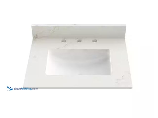 Lot 49-1568993 - Wirette 25 in. x 22 in. Qt. Bathroom Vanity Top in Carrara White with Single White Rectangular Ceram...
