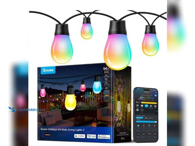 Lot 49-3432085 - Govee S14 Bulb Outdoor String Lights 2, 96ft Smart RGBIC Warm White Patio Lights with 15 LED Bulbs, ...