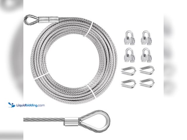 Lot 49-3511764 - 1/2 Stainless Steel Cable, PIUM 10Ft Wire Rope, Aircraft Cable with 7x19 Strands and 23000lbs Breaki...