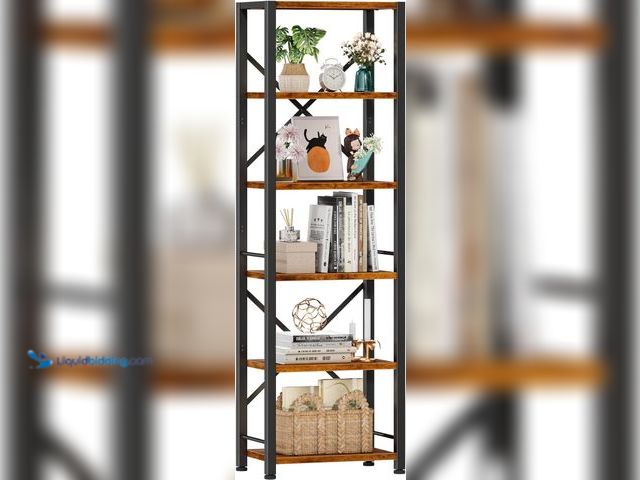 Lot 49-5485778 - Furologee 6 Tier Tall Bookshelf, Industrial Narrow Bookcase, Display Standing Shelf Units, Metal and...