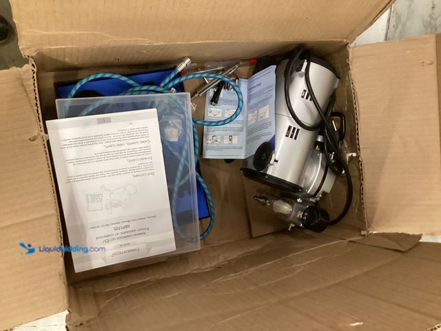 Lot 49-5545617 - Timbertech Airbrush Compressor Set Model: ABPST05, Used with attachments