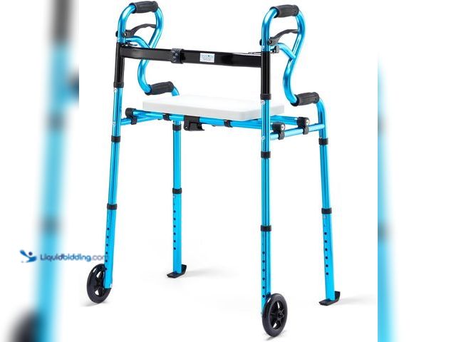 Lot 49-5413359 - Health Line Massage Products 4 in 1 Folding Walker with Detachable Seat, Width Adjustable Folding Wa...