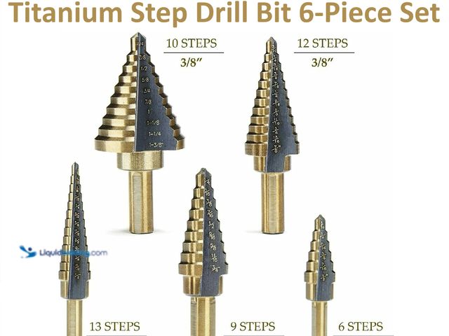 Lot 49-1820442 - Titanium Step Drill Bit 6-Piece Set - NEW - HSS Steel Large Step Cone Drill Titanium Bit Set Hole Cu...