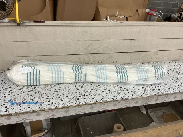 Lot 49-5453369 - Hampton Bay 9 ft. Aluminum Market Auto Tilt Patio Umbrella in Elsa Stripe. [Model: 1007922147] Unuse...