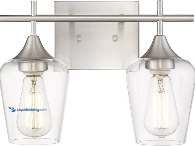 Lot 49-3528472 - 2 Lights Bathroom Light Fixture, 15 Inch Brushed Nickel Bathroom Vanity Lights Over Mirror, Modern F...