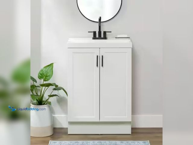 Lot 49-5459356 - Glacier Bay Penlee 25 in. Single Sink White Bath Vanity with White Cultured Marble Top (Assembled). ...