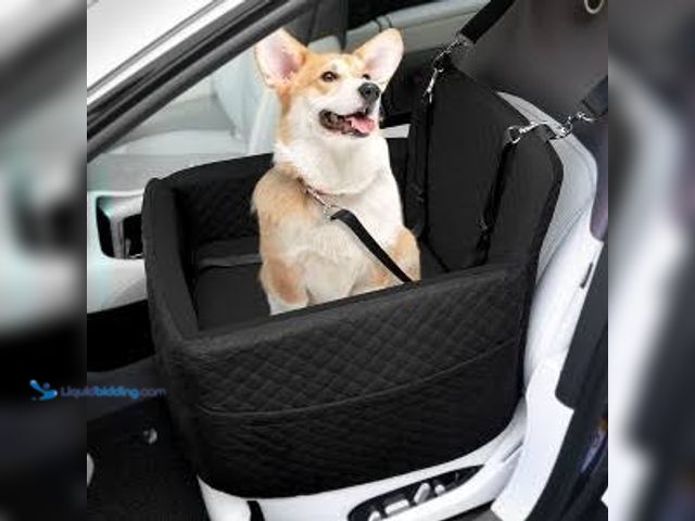 Lot 49-5547938 - Elevated Dog Car Seat. Fifts small breed dogs. Black velvet material. Used slightly