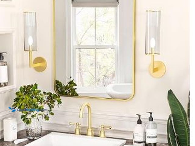 Lot 49-1517378 - Antok Rounded Bathroom Mirror, 24" x 16" Rectangular Wall Mirror, Aluminum Alloy Frame Contemporary ...