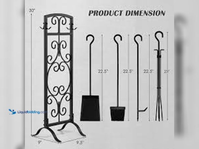 Lot 49-3538841 - Boyel Living 5-Pieces Fireplace Iron Standing Tools Set with Heavy Crook Handles. Model # WF-HW59379...