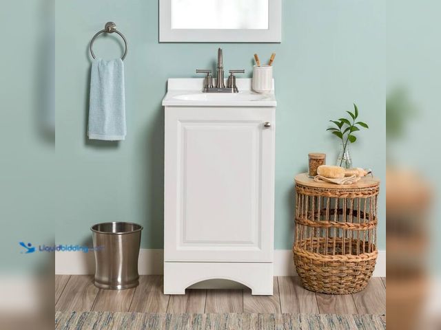 Lot 49-5414050 - 18 in. Single Sink White Bath Vanity with White Cultured Marble Top, unused with scatches.