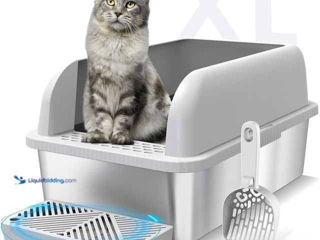 Lot 49-5437583 - Enclosed Stainless Steel Cat Litter Box with Lid Extra Large Litter Box for Big Cats XL Metal Litter...