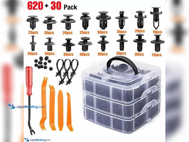 Lot 49-5388261 - Auto Retainer Fasteners Push Trim Plastic Clips Pin Rivet Kit 650 Piece with Removal Tools - NEW - T...