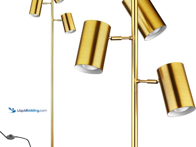 Lot 49-5488305 - Tree Floor Lamp with 3 Light Bulbs,Gold Standing Tall Pole Lamp with 3 Adjustable Rotating Lights,Fa...