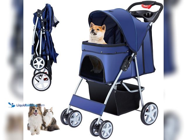 Lot 49-3565444 - Unisakey 4 Wheels Pet Stroller for Small Medium Dogs Cats 10-33 lbs, Foldable Dog and Cat Stroller w...
