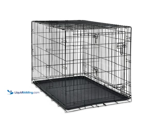 Lot 49-1627128 - Vibrant Life 2-Door Foldable Metal Dog Training Crate with Divider Panel and Leak-Proof Tray, 42 in ...