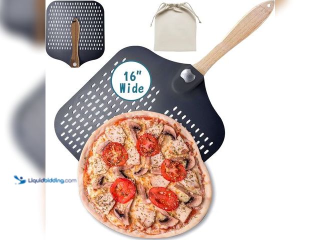 Lot 49-5437225 - Pizza Peel 16 inch,16" Wx 18" L, Aluminum pizza peel with Foldable Wood Handle and Storage Bag, Non-...