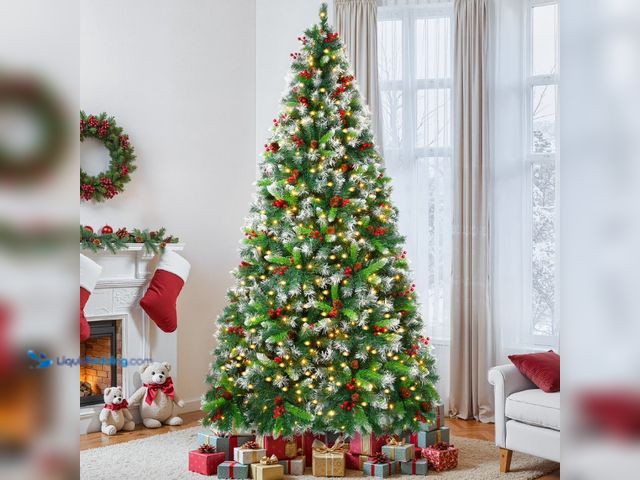 Lot 49-1546871 - Firstness 6ft Pre-Lit Artificial Christmas Tree with 1000 Branch Tips 300 LED Lights, Pine Cones + R...