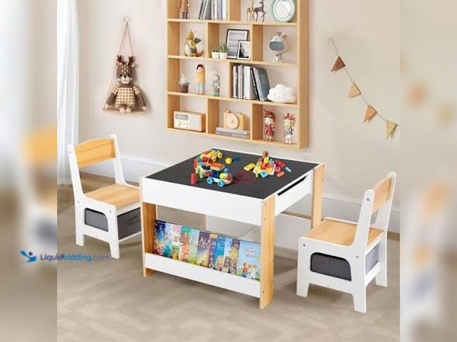 Lot 49-5544189 - Asweets Kids Table and Chair Set,4 in 1 Toddler Desk with Storage Drawer,Wooden Activity Table for 2...