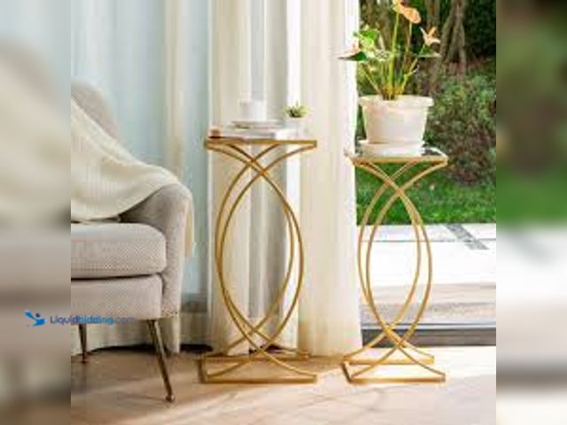 Lot 49-5461475 - Glitzhome Gold Metal with Glass Accent Table (Set of 2). Model # GH1002202300. Used