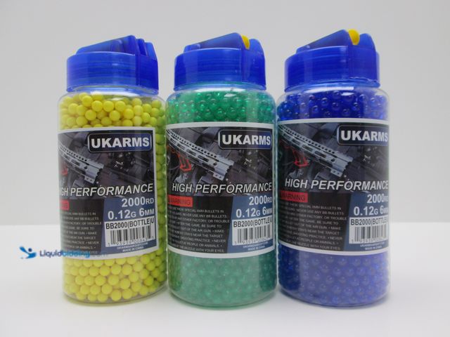 Lot 49-1811750 - Lot of 6000 (3 Bottles of 2000) UK Arms 0.12g Count Seamless Airsoft BBS In Speed Bottle - NEW -  In...
