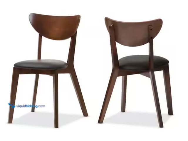 Lot 49-1560052 - Baxton Studio Sumner Black Faux Leather Upholstered Dining Chairs (Set of 2) Model # 2PC-7121-HD, Ne...