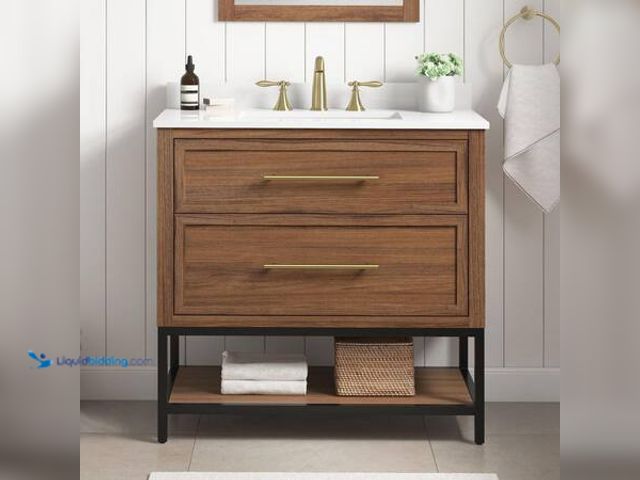 Lot 49-5553366 - Home Decorators Collection Corley 36 in. Single Sink Freestanding Spiced Walnut Bath Vanity with Whi...