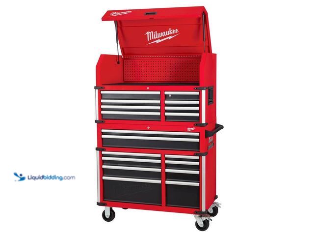 Lot 49-5509871 - Milwaukee Tool Storage 41 in. W x 22 in. D Heavy Duty Rolling Red Tool Chest Combo. Model # 48-22-85...