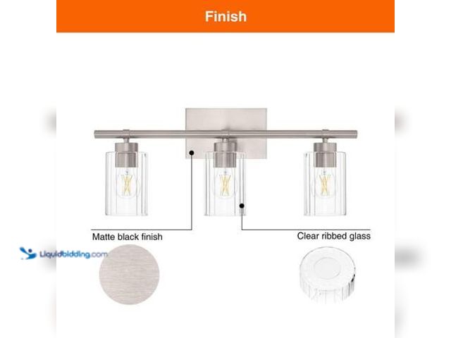 Lot 49-5541492 - Hampton Bay 24 in. 3-Light Matte Black Bathroom Vanity Light with Clear Ribbed Glass Shade. Model # ...