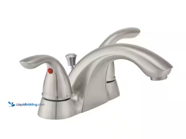 Lot 49-1570038 - Glacier Bay Builders 4 in. Centerset Double Handle Low-Arc Bathroom Faucet in Brushed Nickel, Model ...