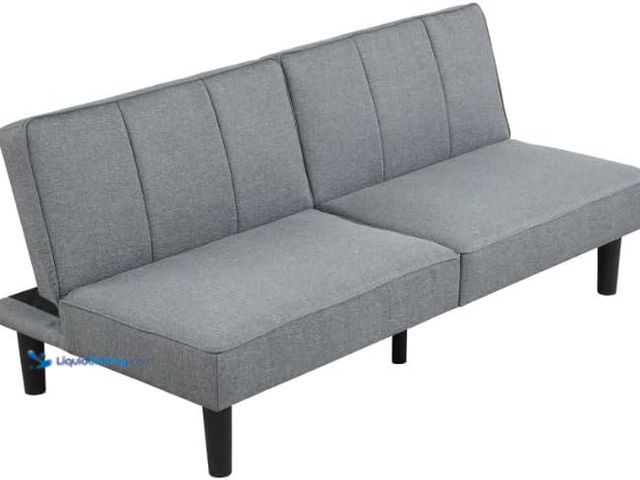 Lot 49-5553543 - Mainstays Studio Futon, Gray Linen Upholstery Convertible Futon Sofa Bed, Upholstered Sofa Couch, Re...