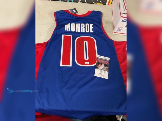 Lot 49-1505401 - COLLECTIBLE NICE DETROIT PISTONS AUTOGRAPHED GREG MONROE #10 STITCH JERSEY WITH JSA COA #COINS0122