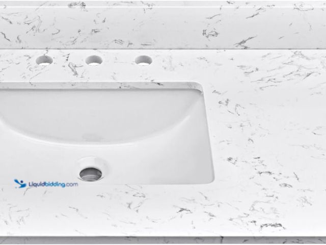 Lot 49-5478304 - 36"x22" Engineered Stone Bathroom Vanity Top with Rectangular Undermount Ceramic Left Offset Sink, 8...