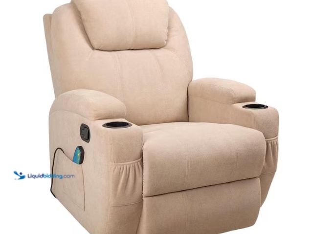Lot 49-1570389 - LACOO Big and Tall Linen Beige Recliner 360 Swivel and Rocking Chair with Power Massage Function, Mo...