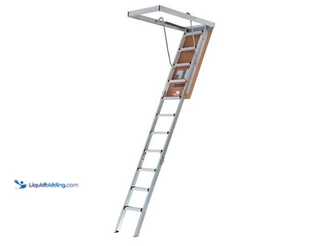 Lot 49-5549898 - Louisville Ladder 7.8 ft. - 10.3 ft. Ceiling Height Aluminum Attic Ladder(22.5 in. x 54 in. Rough Op...