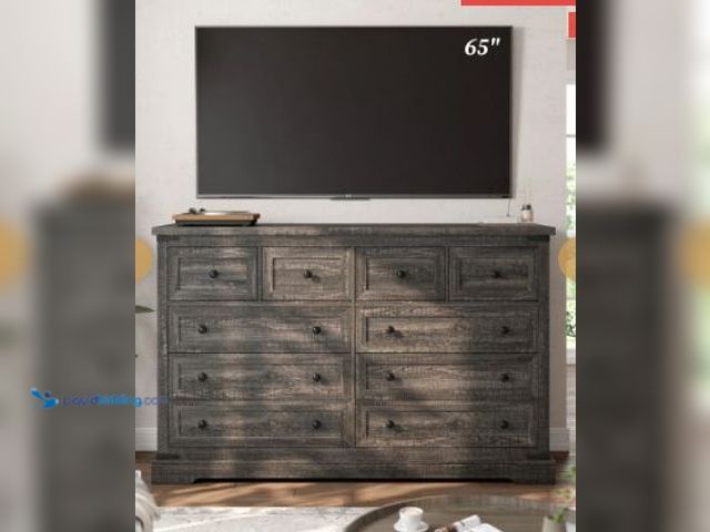 Lot 49-1558925 - Snhomee 55.11"W Wooden Dresser with 10 Drawers, Suitable for Bedroom Storage, Featuring Smooth Metal...