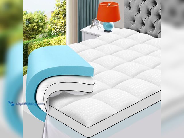 Lot 49-5408628 - MASVIS Queen Size Dual Layer 4 Inch Memory Foam Mattress Topper, 2 Inch Gel Memory Foam and 2 Inch C...