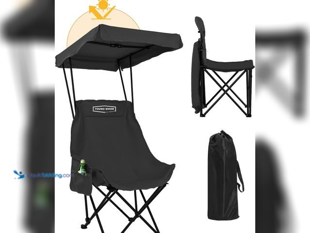 Lot 49-5544194 - YOUNG WOOD Portable Camping Chair Beach Chair with Shade Canopy, Fold Lightweight Oversized for All,...