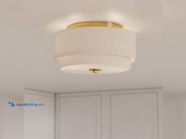 Lot 49-3564228 - DSI LIGHTING Corbin 15in 2-Light Brushed Nickel Semi-Flush Mount White Opal Glas Unused