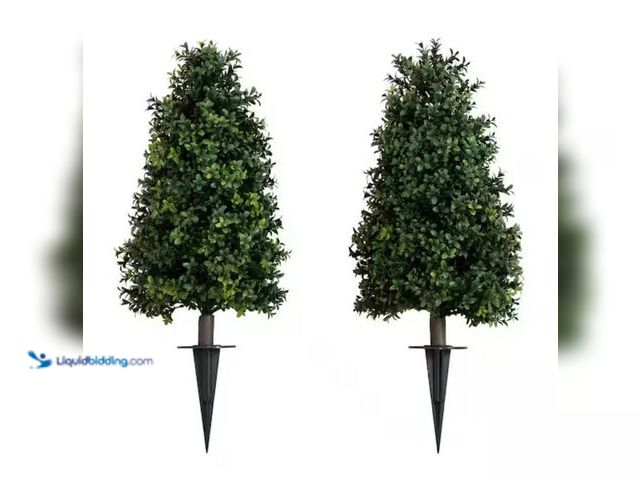 Lot 49-2000943 - Set of (2) Nearly Natural 2.5 ft. UV Resistant Artificial Boxwood Tree Plant with Integrated Ground ...