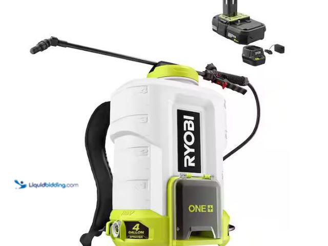 Lot 49-1627571 - RYOBI ONE+ 18V Cordless Battery 4 Gallon Backpack Chemical Sprayer with 2.0 Ah Battery and Charger M...