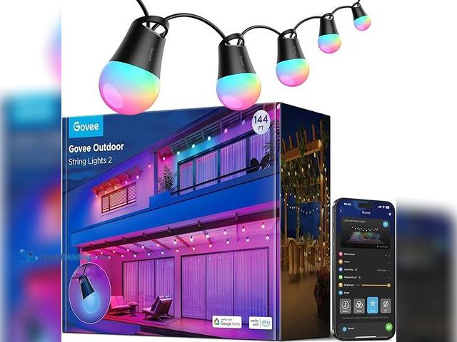 Lot 49-3600324 - Govee Smart Outdoor String Lights 2, 144ft Outdoor Lights with Dimmable Warm White LED Bulbs, 47 Sce...