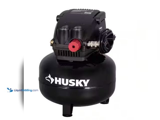 Lot 49-3470896 - Husky 3 Gal. 120 PSI Portable Electric Oil-Free Light Duty Pancake Air Compressor with Fold Down Han...