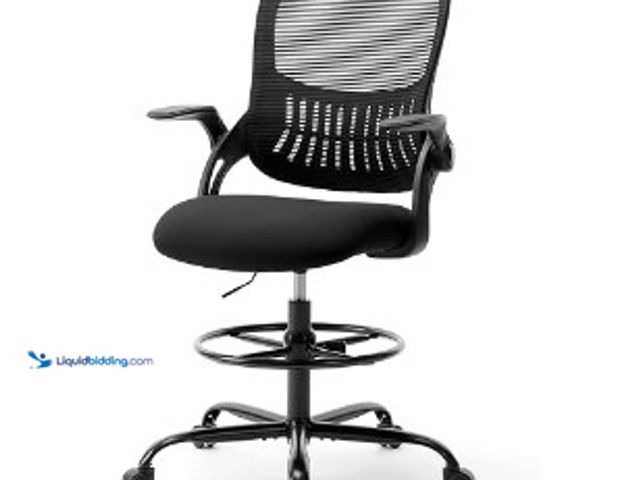 Lot 49-3631054 - DUMOS Tall Drafting Chair, Office Standing Desk Chair with Flip-up Arms, 360 Swivel Rolling Wheels, ...