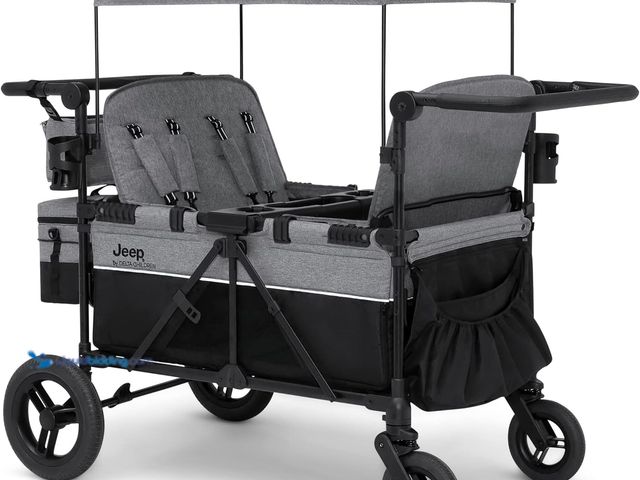 Lot 49-5471183 - Jeep Wrangler Deluxe 4 Seater Stroller Wagon by Delta Children - Premium Quad Stroller Wagon for 4 K...