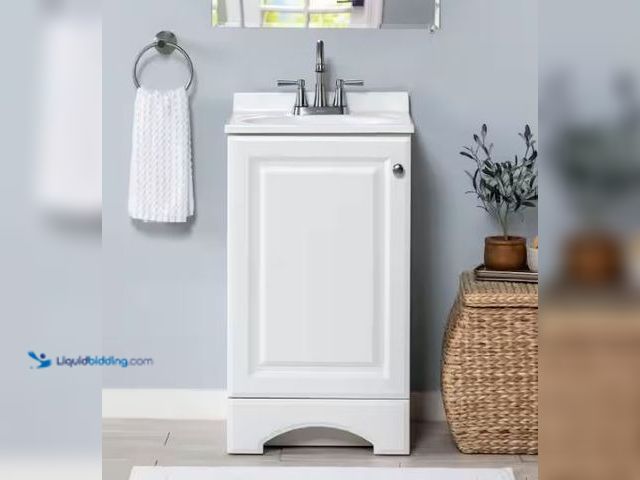 Lot 49-1569769 - Glacier Bay 19 in. Single Sink White Bath Vanity (Assembled), Model # GB18P2-WH, Unused, Damage to i...