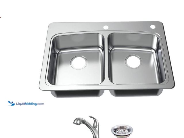 Lot 49-5543019 - Glacier Bay
33 in. Drop-In 50/50 Double Bowl 20 Gauge Stainless Steel Kitchen Sink with Pull-Out Fa...
