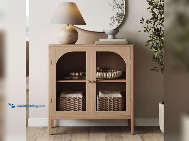 Lot 49-1569278 - Nathan James Mason Raw Oak 32 in. Modern Farmhouse Accent Cabinet, Free Standing Sideboard Buffet wi...